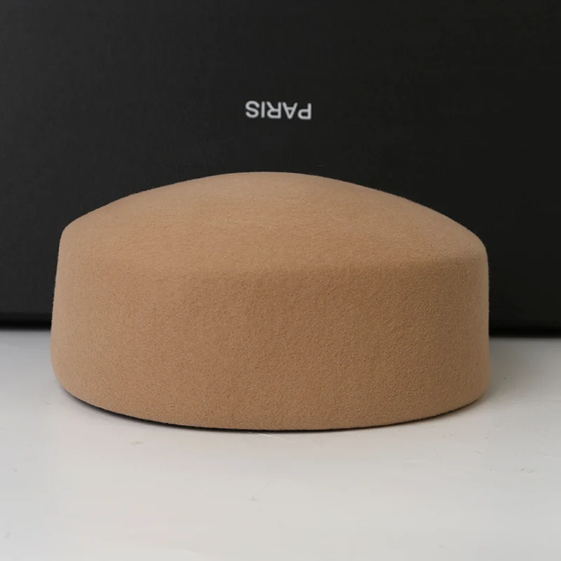 Paris Hats for Women100% WOOL Hard Beret Women Felt Camel Autumn Winter Hat Fedora Fascinator Stewardess Cap Bridal Pillbox Hats