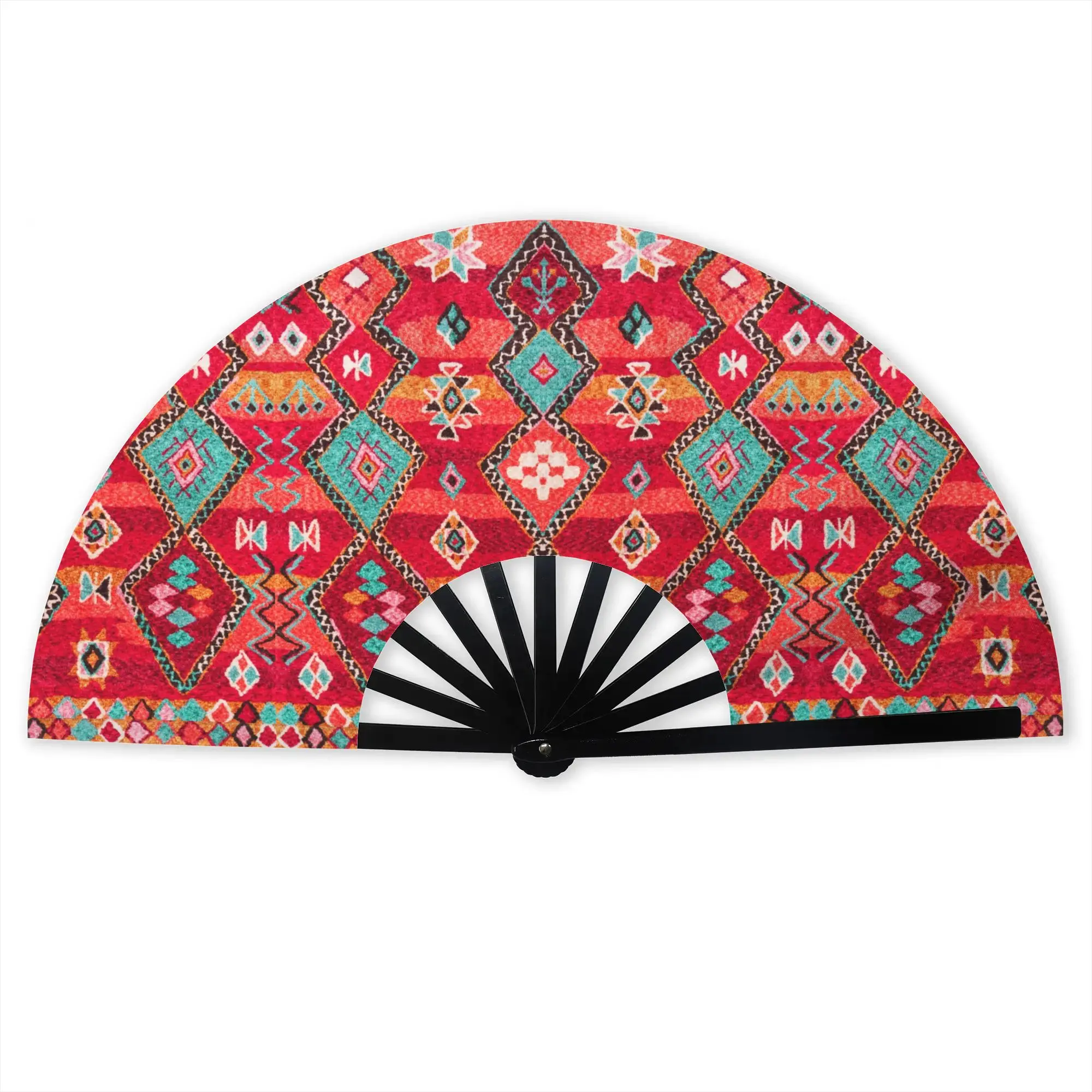 Red Oriental Heritage Berber Colored Moroccan Style Hand Fan Bohemian Tribal Printed Polyester Fan Vintage For Wedding PartyGift