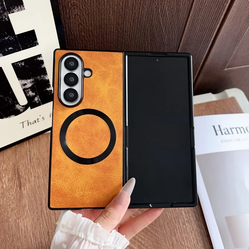 Funda Z Fold 7 6 para Magsafe, funda magnética de cuero PU para teléfono Samsung Galaxy Z Fold 7 6 5 4 3 5G Fold7, funda plegable a prueba de golpes