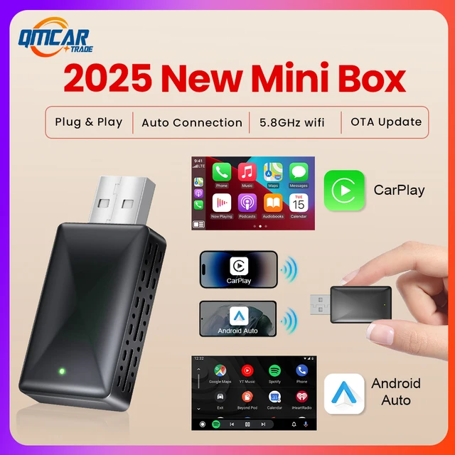Bezprzewodowy adapter Carplay Android Auto 2w 1 Smart Dongle 2025 5G WIFI dla iphone Android Phone dla Volvo Benz Mg Kia Chery VW