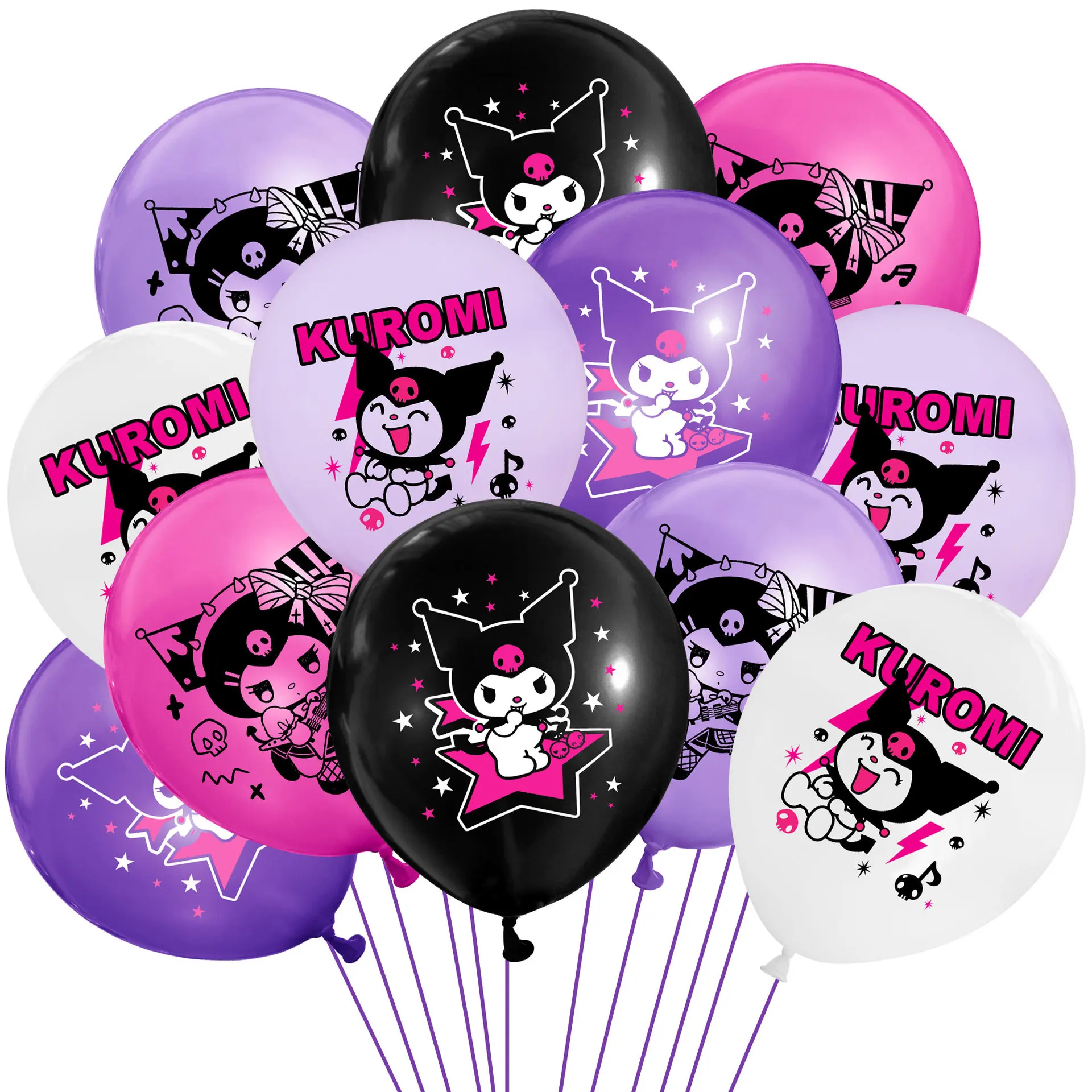 Globos de Anime Sanrio Kuromi para niños, suministros de decoración de dibujos animados para fiesta de cumpleaños, Cosplay, 12 piezas