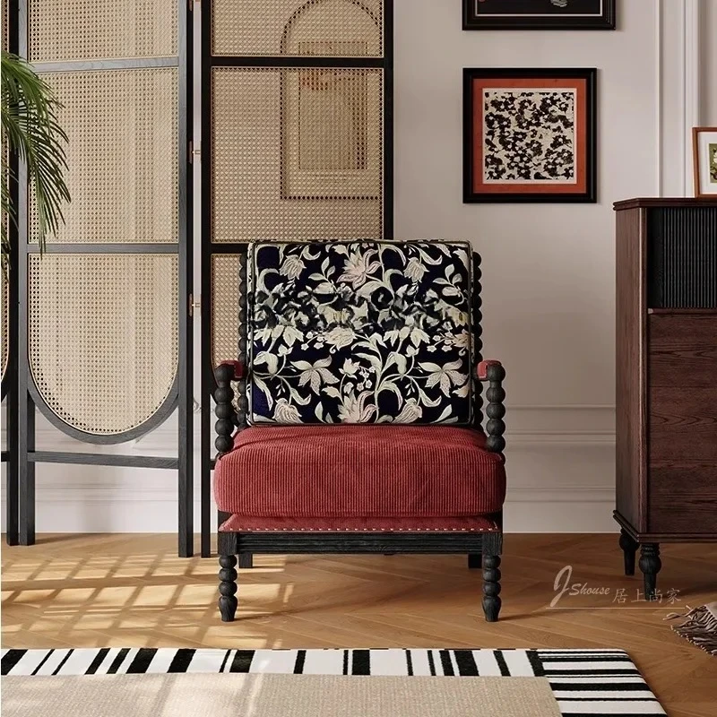 Французский светлый роскошный диван-кресло, антикварная гостиная, балкон, одноместное кресло из цельного дерева, современная спальня в стиле ретро