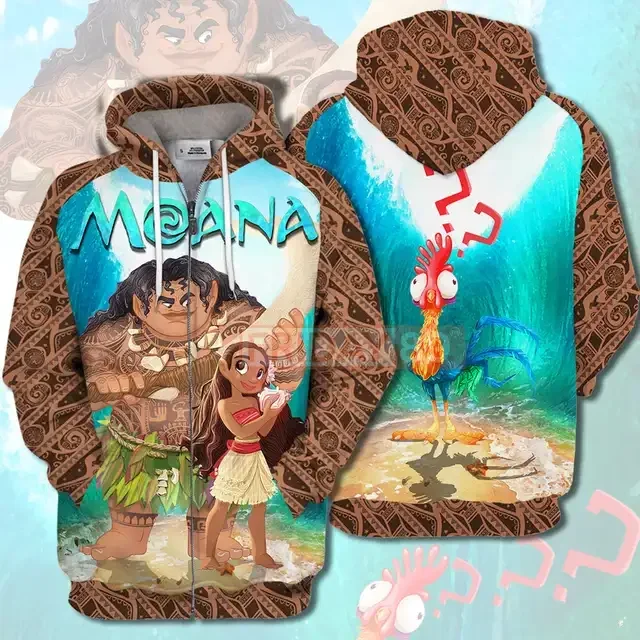 New Winter Fashion Disney Children's Hoodie 3D Printed Princess Moana Pattern Pullover Street Style Casual Men and Women Hoodie