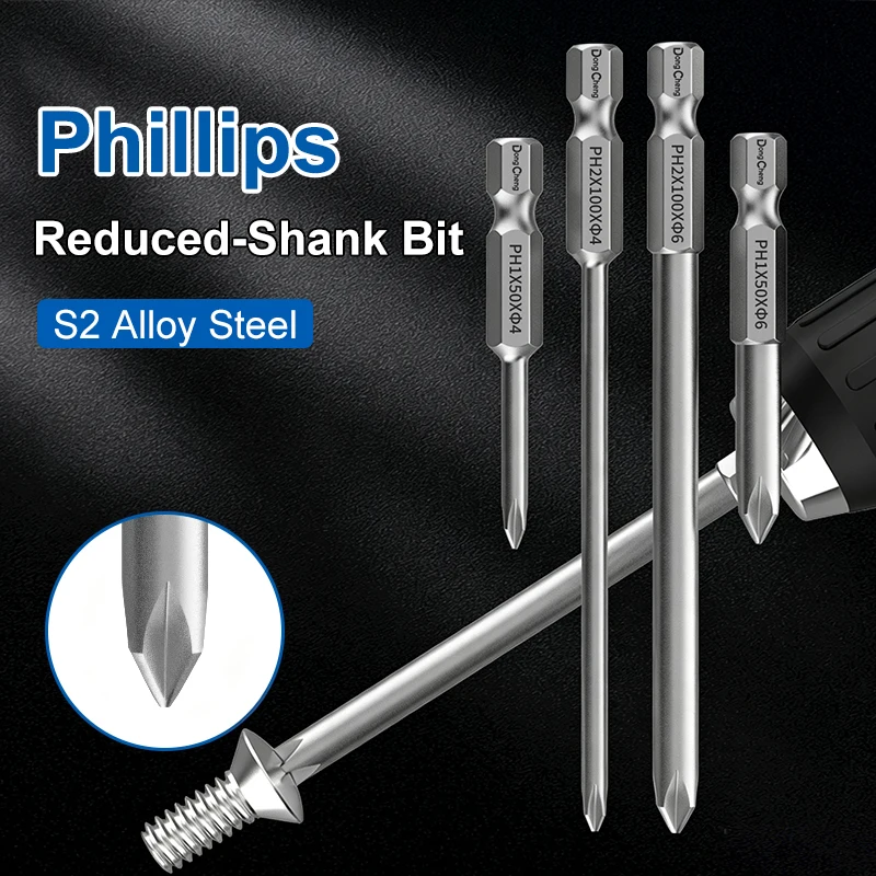 S2 Steel Single-End Reduced Shank Phillips Screwdriver Bits PH00 PH0 PH1 PH2 50mm & 100mm for Electronics Repair Phone Deep Hole
