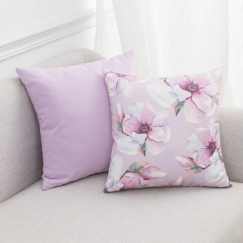 Purple Floral Cushion Cover Print Olive Green Ivory Pillow Cover 45x45cm Home Decoration for living room Bedroom