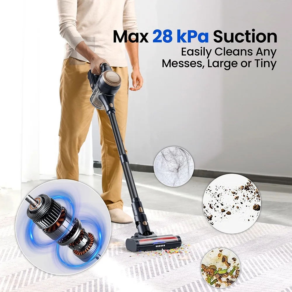 Proscenic P11 Lite Cordless Vacuum Cleaner Max 28 kPa Suction LED Screen Auto De-Tangles Hair 180° Swivel Steering 550ml Dustbin