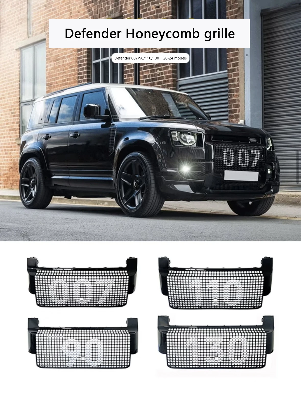 

Black honeycomb grille suitable for Defender L663 90 110 130 2020 2021 2022 2023 2024 front bumper grille Modified accessories