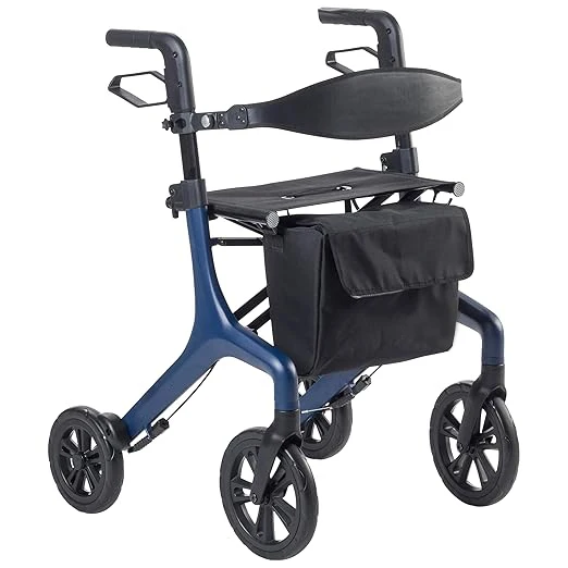 Gray Portable Folding 4-Wheel Walking Frame Ultra Light Stable Mobility Support for Elderly Adults