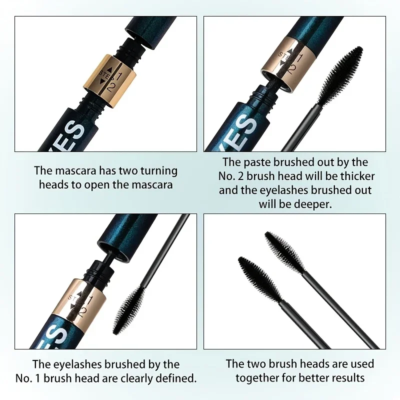 2-in-1 4D Fiber Mascara: Ultra waterdicht, krullend en verlengend, volumegevend zwart voor alle huidtypes, 9 g/0,32 oz