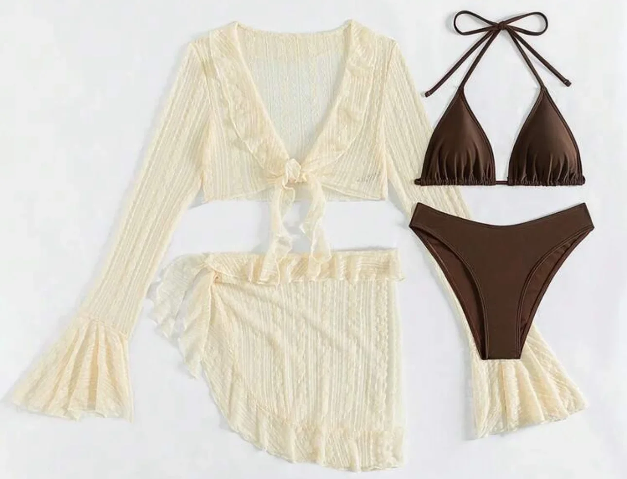 Set bikini da donna con micro mini stringhe solide 4 pezzi con top in rete e gonna costume da bagno costume da bagno abiti da spiaggia Biquini