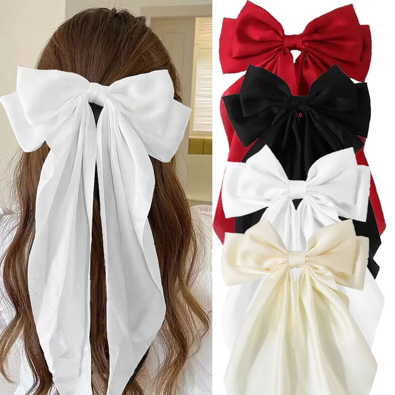 Fashion Solid Bow Ribbon Hair Clips Women Elegant Bowknot Satin Hairpins Barrettes Girls Ponytail Clip Headwear Hair Accessories