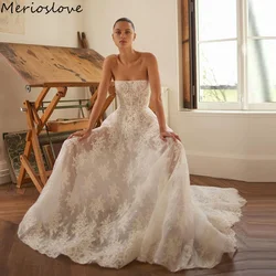 Merioslove Exquisite Wedding Dresses Lace Appliques Flowers Sleeveless A-Line Bridal Gowns Beach Bride Dress vestido de novia