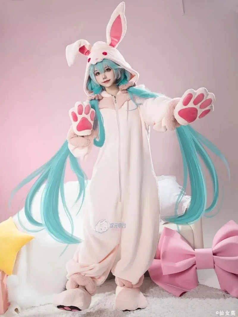 

Anime Cosplay Animal party Bunny Jumpsuit with Paw Shoes Costume Full Set Suit Cute Halloween Party Outfit for Women Girls 2025