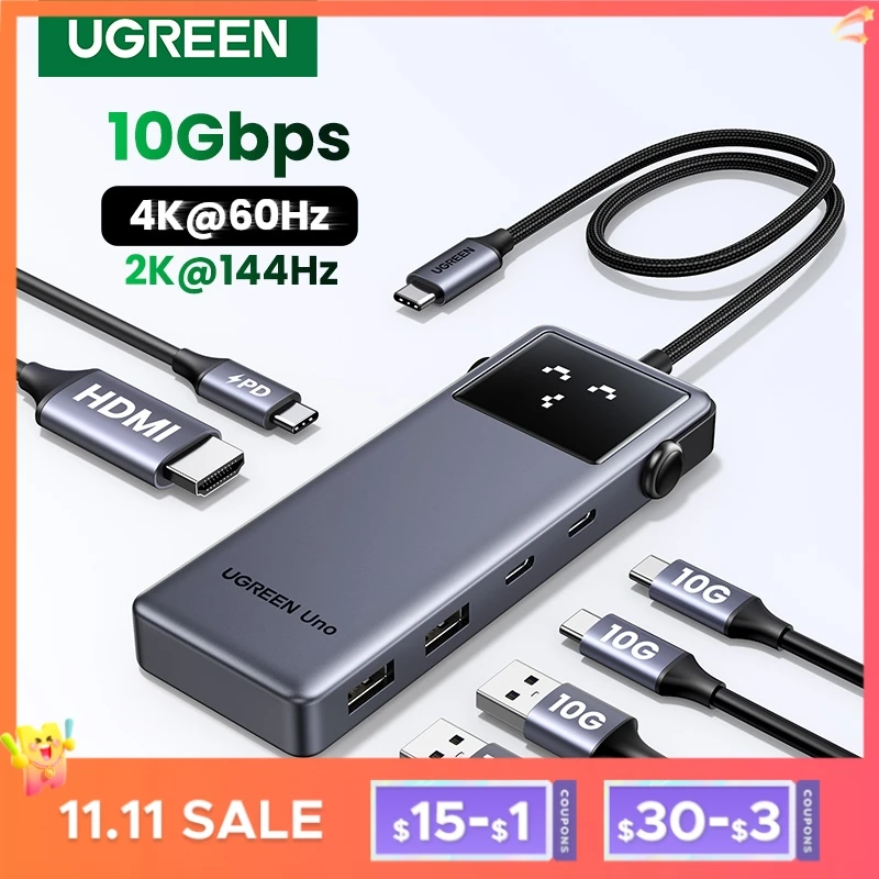 UGREEN Uno USB C HUB 6-in-1 4K60Hz PD100W 10Gbps USB3.2 Splitter Adapter for Laptop Macbook Pro Air USB Expander Docking Station