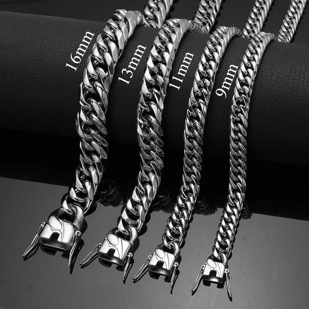 

Any Length 9/11/13/16mm Wide Fashion Silver Color 316L Stainless Steel Curb Cuban Link Chain Necklace Women Men's Gift