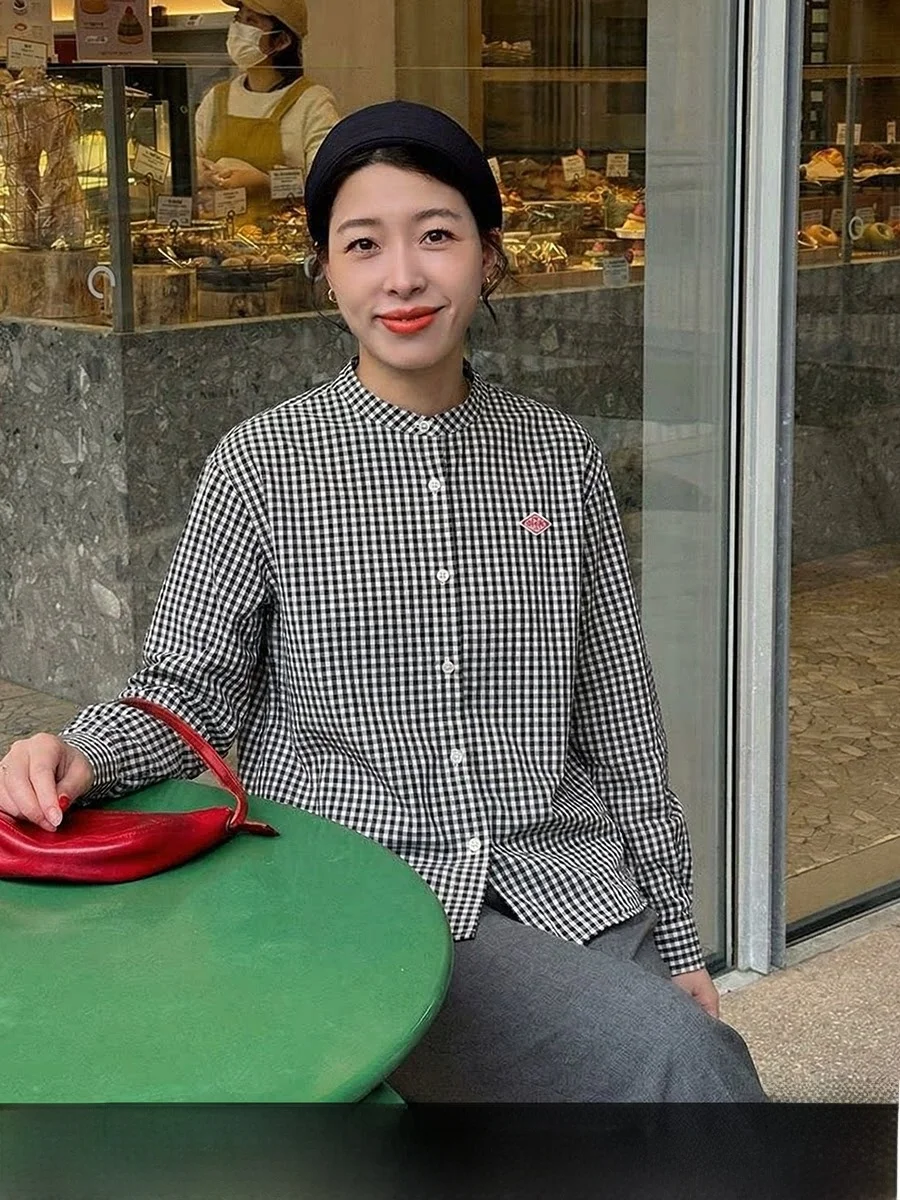 

Женская повседневная рубашка-кардиган Bebe в японском стиле из чистого хлопка в клетку, с длинным рукавом, на весну, дышащая