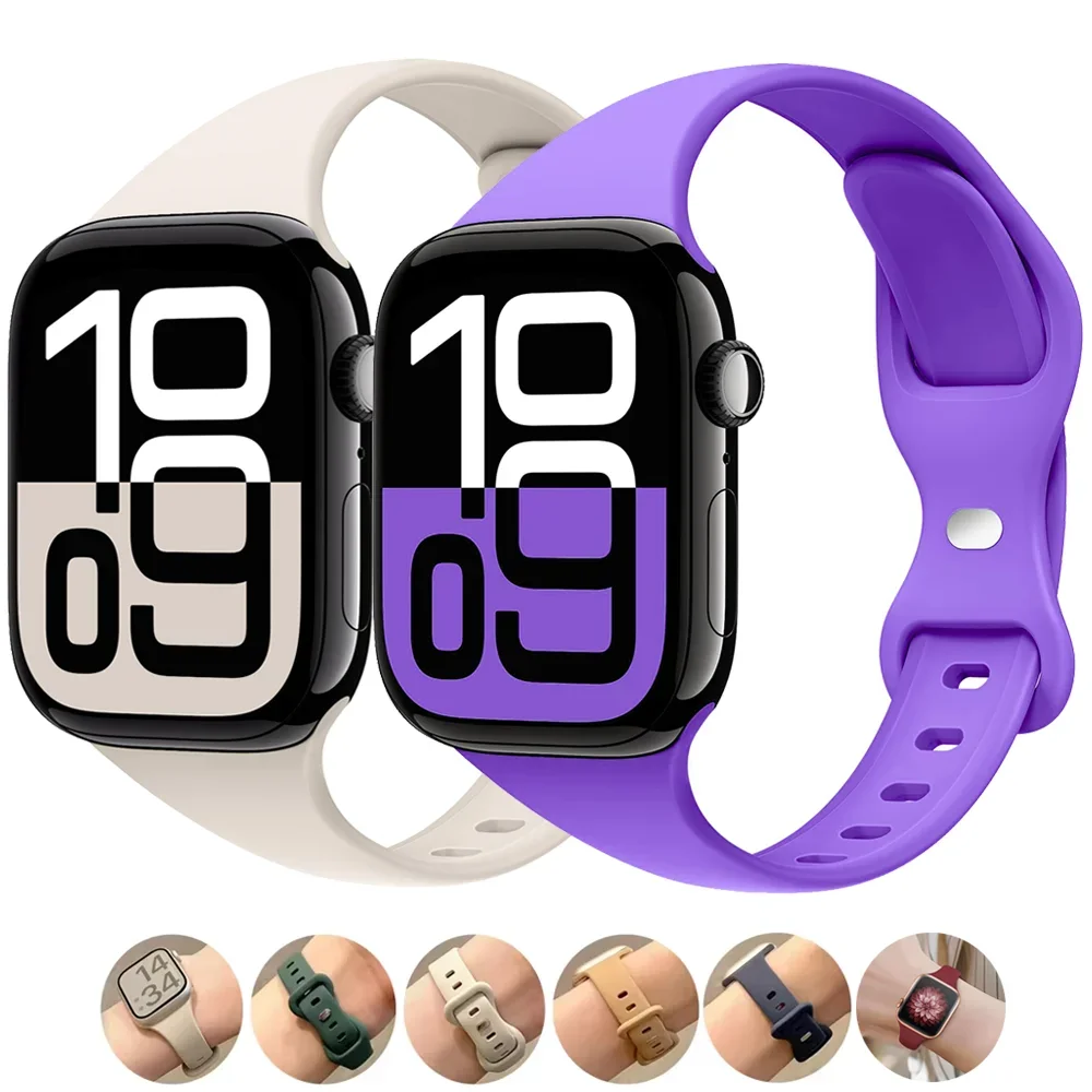 

Тонкий силиконовый ремешок для Apple Watch Band 45 мм 44 мм 40 мм 41 мм 42-46 мм спортивный браслет iwatch series 10 8 7 se 3 4 5 6 9 ultra 49 мм