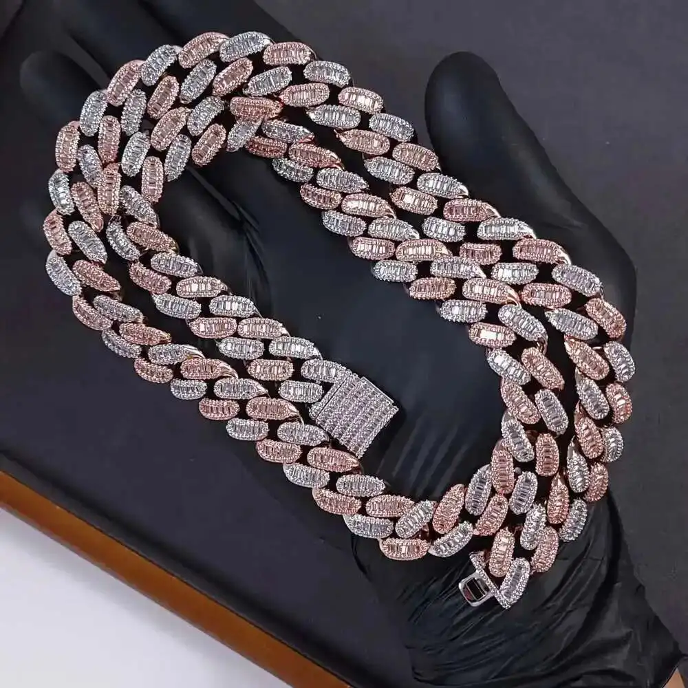 

Стерлингового Серебра 925 пробы, 2-цветная багетная огранка, кубинская цепочка с муассанитом, тестер бриллиантов, Майами, хип-хоп, кубинское звено, ожерелье