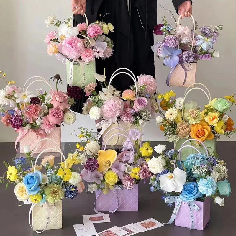 1pcs Portable Flower Packaging Box Wedding Decoration Gift Bag Tote Bag Valentine\'s Day Birthday Party DIY Bouquet Decoration
