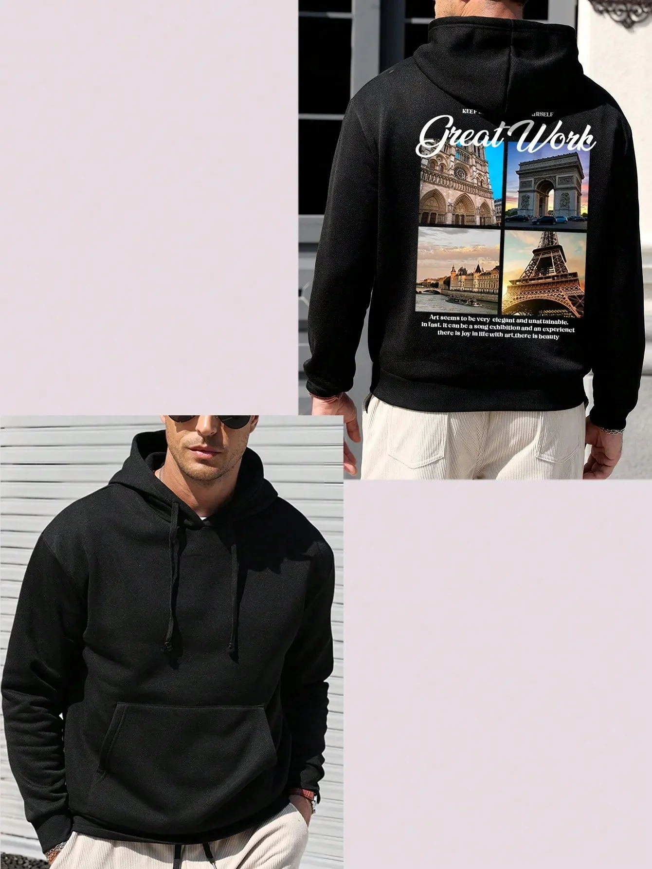 

Travel - Inspired Pure Cotton Hoodie Featuring Paris Monuments and Inspiring Quote - Stylish Souvenir Choice for Wanderers