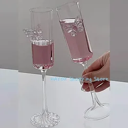 2pcs Creative Pink Butterfly Champagne Glass Korean Deluxe Tall Red Wine Glass Simple Home Sweet Wine Glass Cute Girl Gift