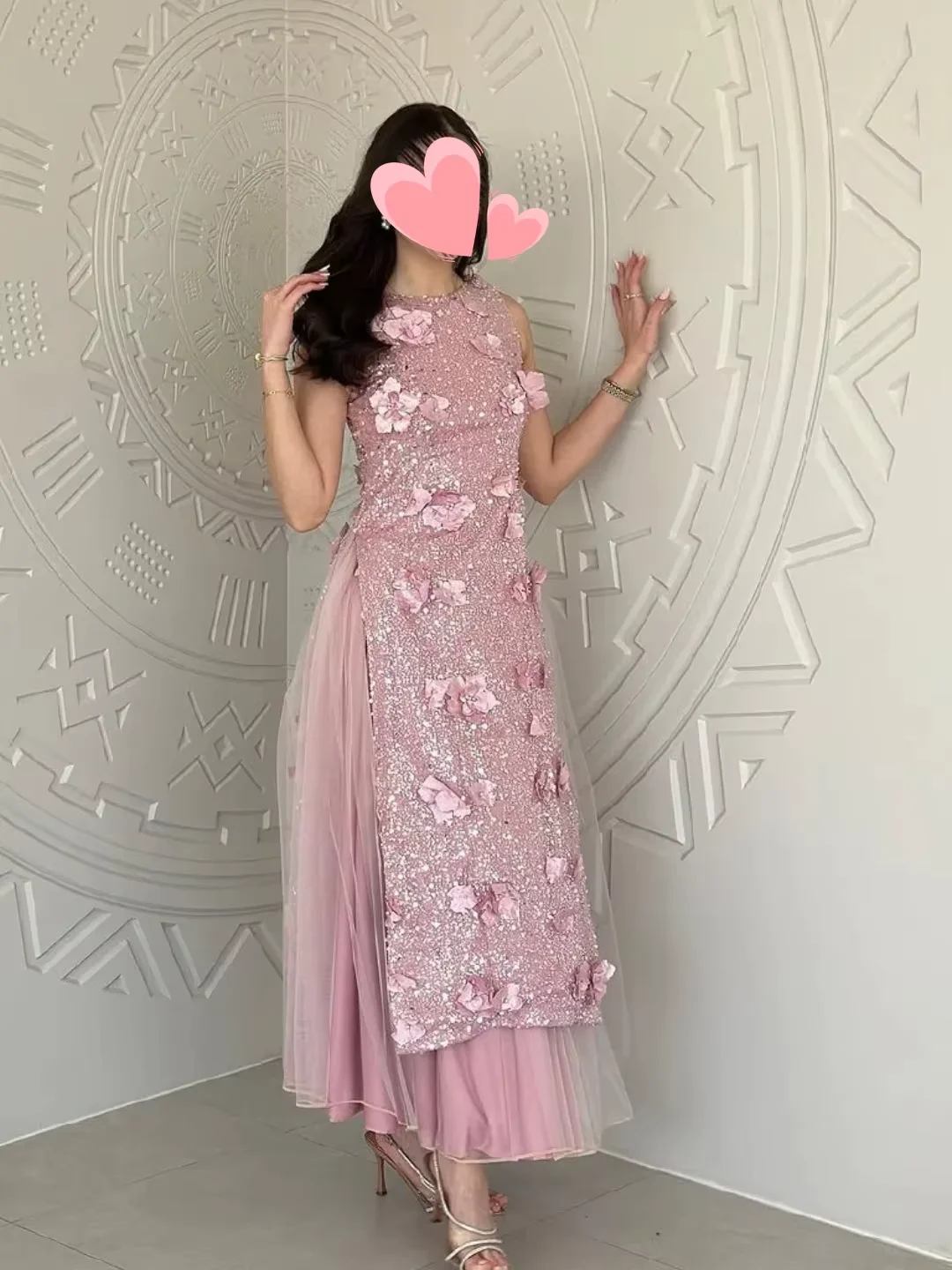 

Oisslec Prom Dress Elegant Vintage Sweet Pink Shiny Flowers Applique Customized Formal Occasion Prom Dress Evening Party Gowns