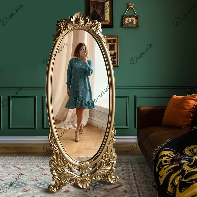 XX French Engraved Full-length Mirror Cloakroom Retro Full-length Mirror Bedroom Court-style Fitting Mirror Customization
