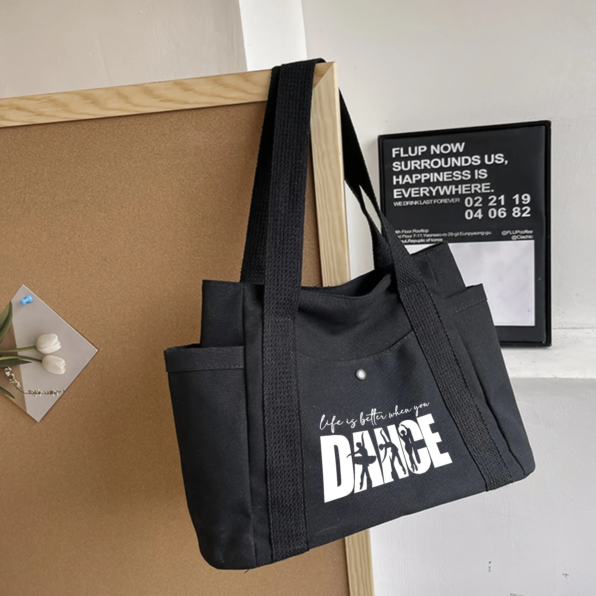 Dance-Inspired Printed Fashion Tote Bag, Large Capacity Multi-Pocket Work and Commuting Handbag view 3
