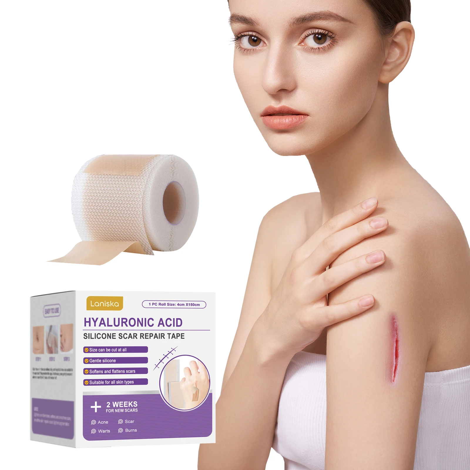 Silicone Scar Care Tape Hyaluronic Acid Scar Repair Cuttable Design Gentle Skin Friendly For Burn Scars Daily Body Skin Care