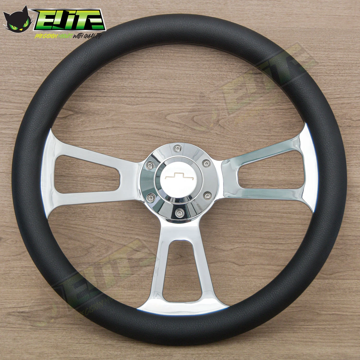 14inch Universal Semi Truck Steering Wheel Black Leather Classic Steering Wheel for Chevrolet