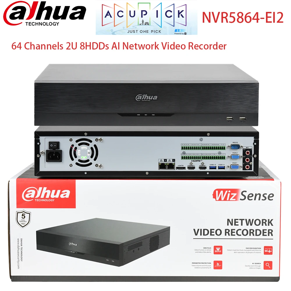 Dahua 64ch AI NVR NVR5864-EI2 2U 8HDDs 448 Mbps AcuPick WizSense Network Video Recorder