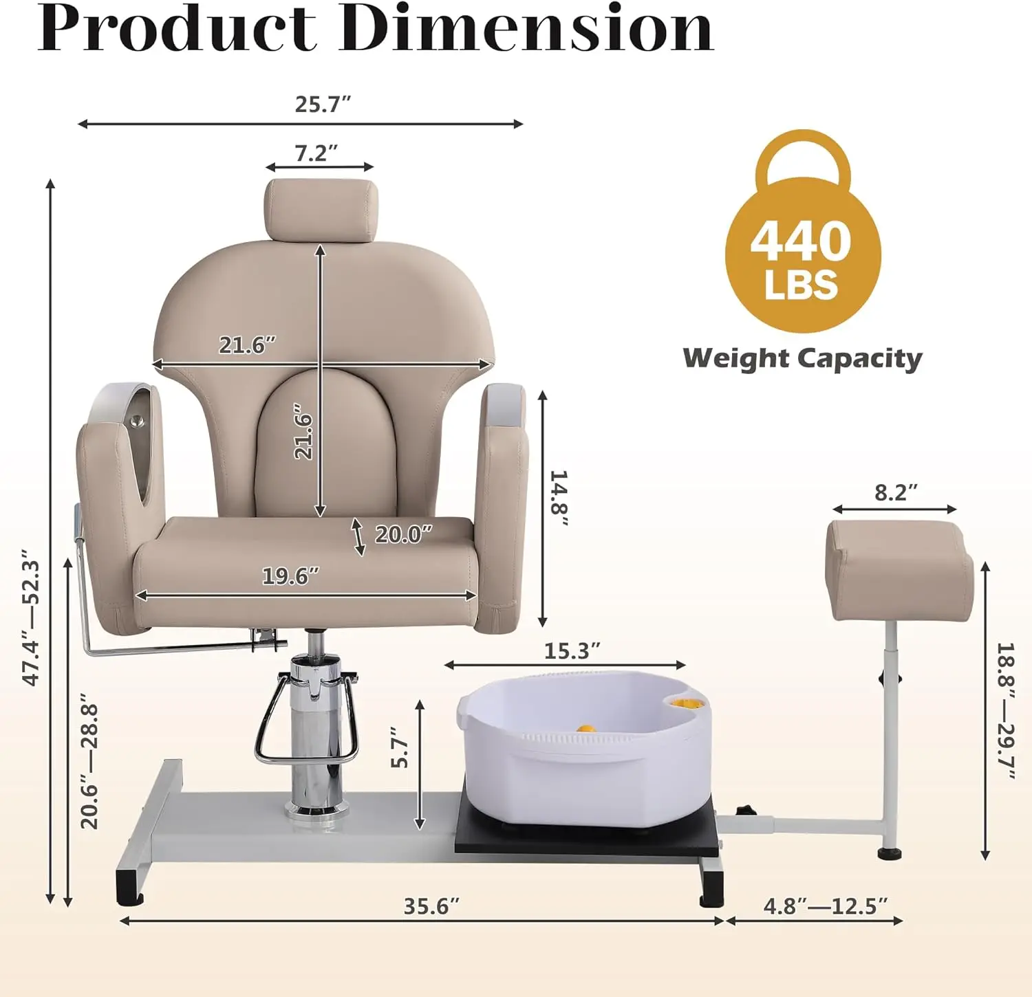 Station No Plumbing, Hydraulic Pedicure Chair for Nail Tech, Height Adjustable Reclining Pedicure Station Unit, 360 Deg