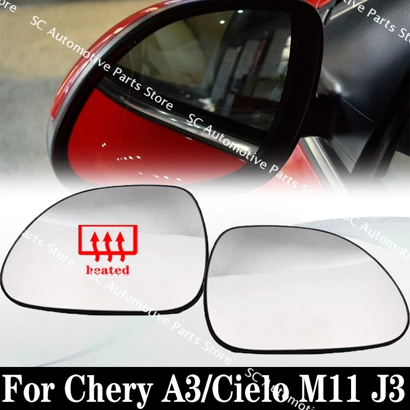 Espelho Retrovisor do carro com Aquecimento Vista Traseira, Porta Externa Lateral, Lente de Vidro Reflexiva, Acessórios para Chery A3, Cielo M11, J3