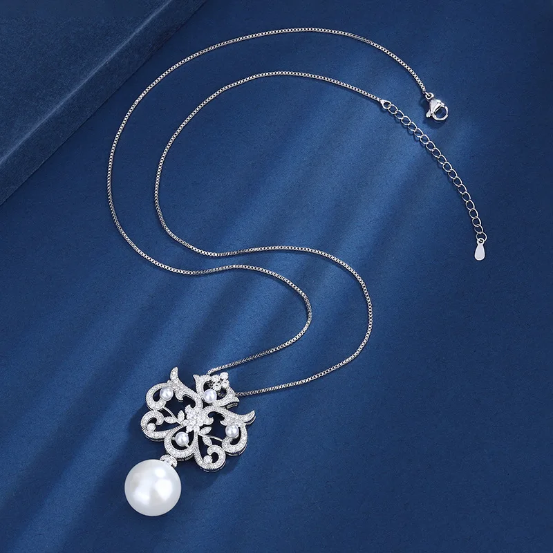 Jewelry Gold Plated Inlaid Mother-of-Pearl Pearl Korean Style Creative Pearl Diamond Pendant Necklace 16mm