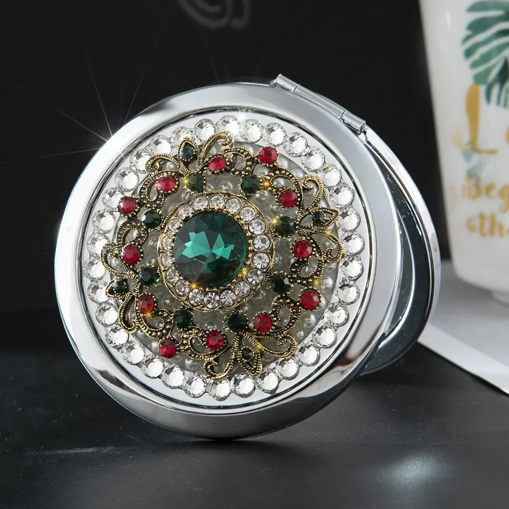 

Retro Ethnic Style Hollow Flower Metal Vanity Mirror Exquisite Mini Small Pocket Mirror Folding Body Enlarged Portable Mirror