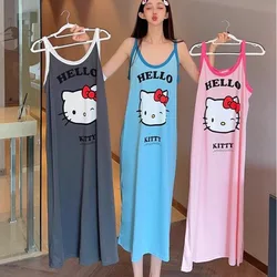 Hello Kitty Sanrio Dress Sleeveless Summer Y2K Causual Home Loose Dress Kawaii Cartoon Nightgown Pajamas Cute Comforts Homewear