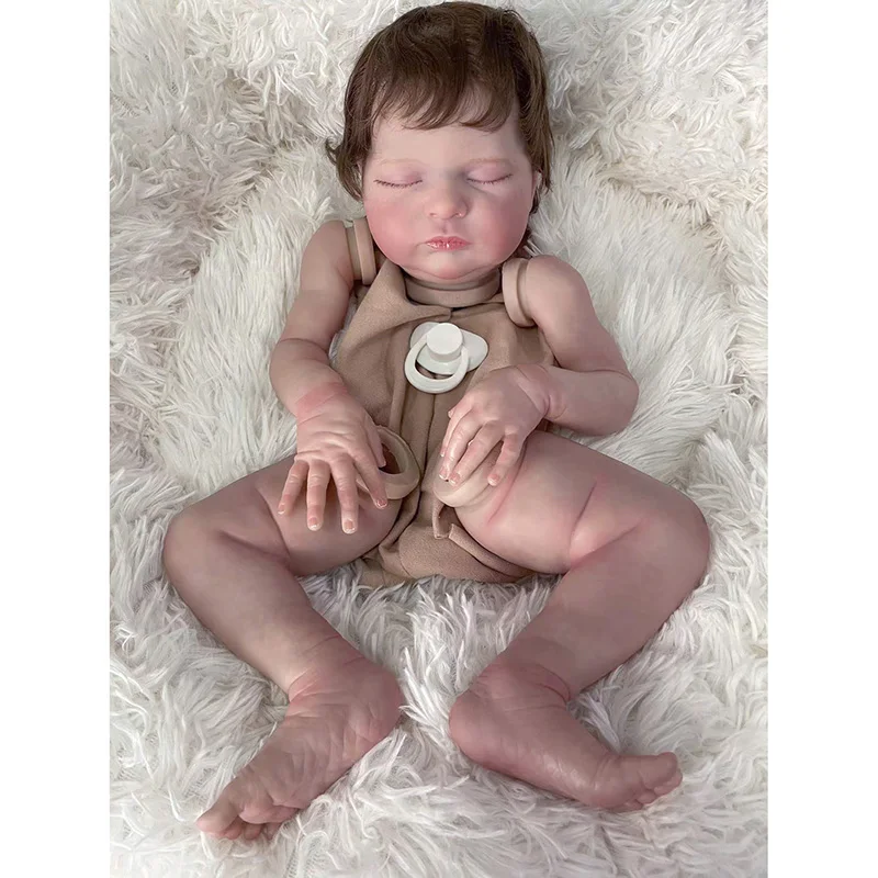 19inch Reborn Doll Kit Laura with Rooted Hair Already Painted Sleeping Baby 3D Skin Visible Bebe Reborn Doll Parts with Body