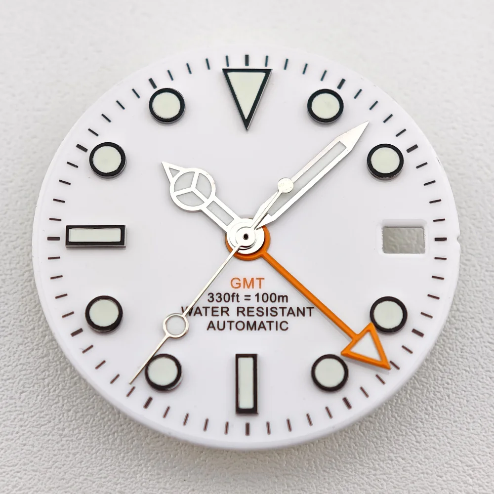 29mm White/Black Sterile Dial Watch GMT Hands Fit NH34 Movement Watch Parts Custom LOGO Luminous Watch Dial Parts Accessories view 5