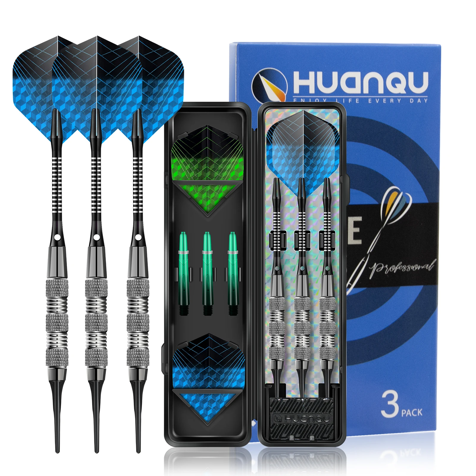 Huanqu 16g Soft Dart Set Professional Home Bar Entertainment Electronic Dart Board Universal Safety Dart Tips with Dart Shafts and Wing Replacement Heads Portable Storage Box Beginner Adult Training Competition Darts