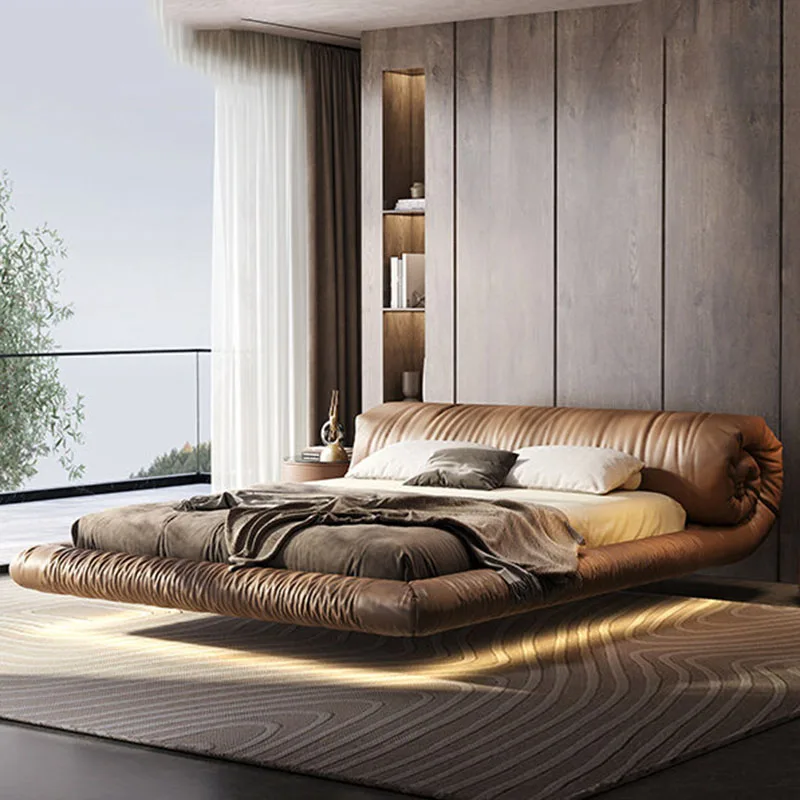 Floating Frame Bed Iron Leather Metal Modern Luxury Floor Simple European Bed Creative Sleeping Muebles Lounge Suite Furniture