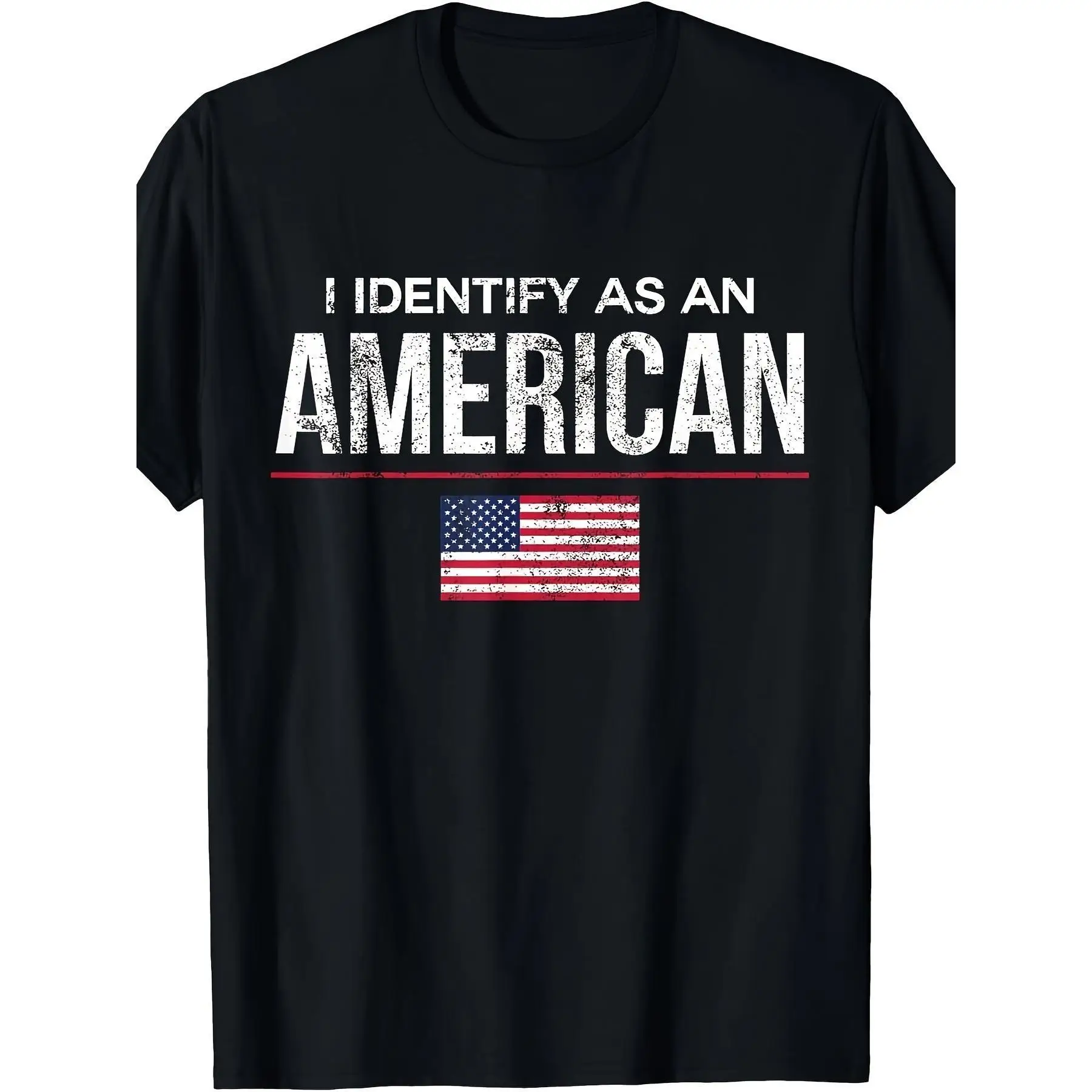 

I Identify As An American" T-Shirt Patriotic Humor Tee Unisex Cotton Short Sleeve Top US Flag Print American Pride Gift