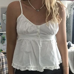 Coquette Plaid Camisole 90s 00s Aesthetic Retro Ruffles Milkmaid Top Summer Sleeveless Vest Y2K Fairycore Kawaii Crop Top Women