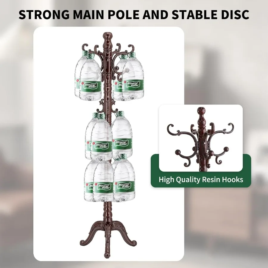 حامل معطف خشبي عتيق مع قاعدة مثلثة قوية مثالية للمدخل أو المكتب يتميز بـ 14 خطافًا وخشب البتولا الطبيعي #5