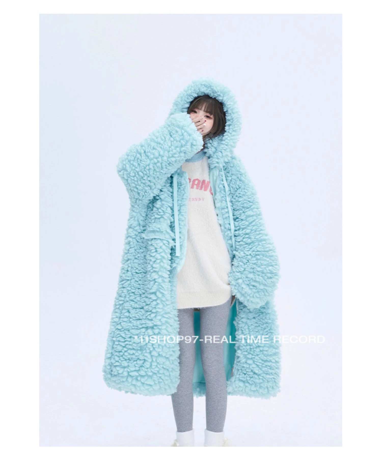 Lautaro Winter Long Oversized Casual Thick Warm Blue Thick Warm Fuzzy Fluffy Faux Fur Coat Women with Hood Zipper Fashion 2023