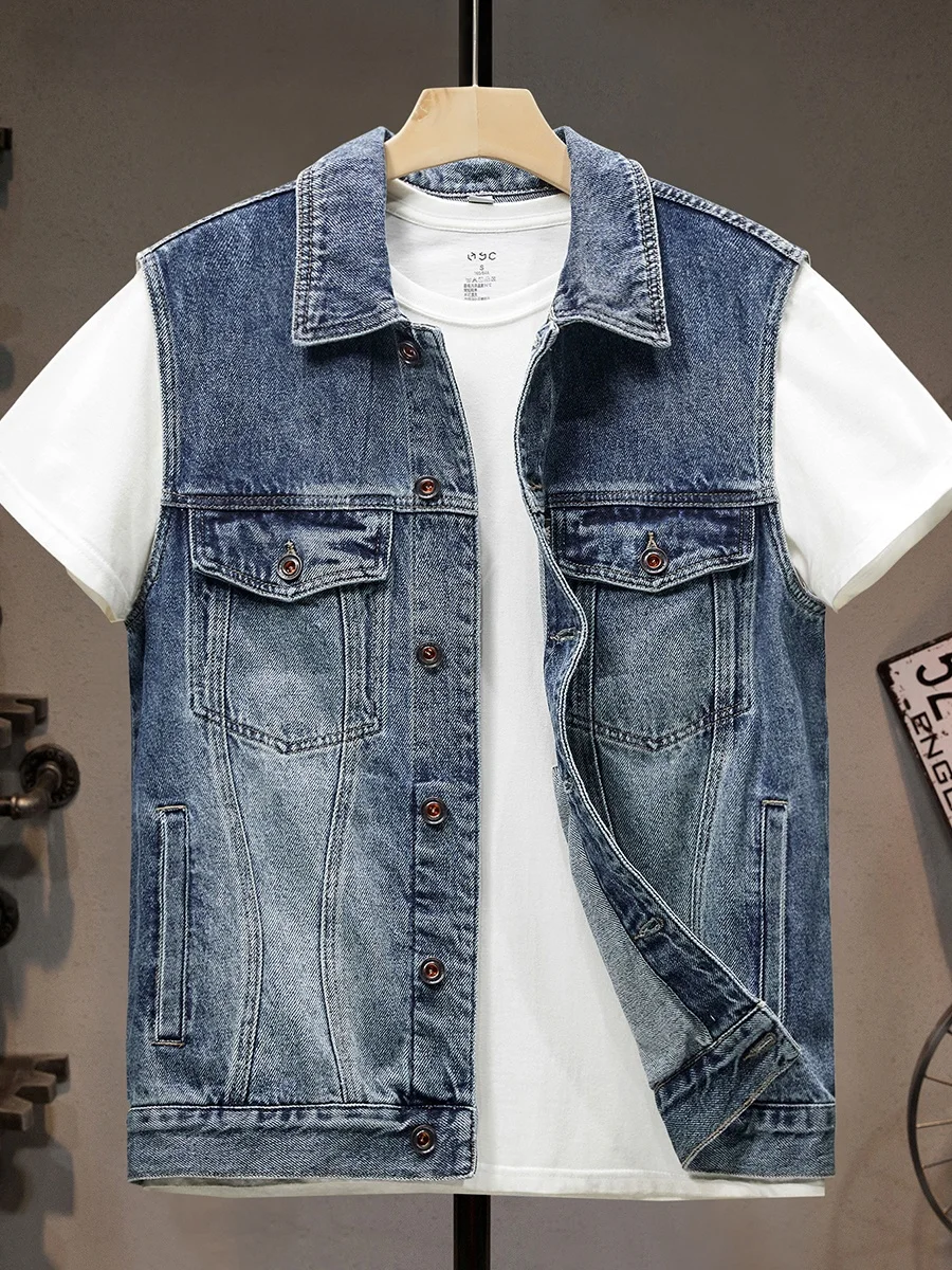

Youth Versatile Denim Vest Men's Svel Waed Casual Jaet Spring Autumn New Sle Trendy Workwear Outerwear Leisure Vest