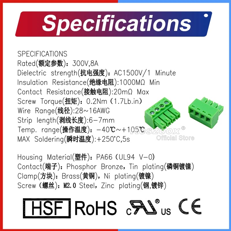 Keszoox 2edgk 3.81mm Green Phoenix Connector 2/3/4/5/6/7/8/9/10/12/16/20/24Pin Block PCB Screw Plug Header Socket Degson