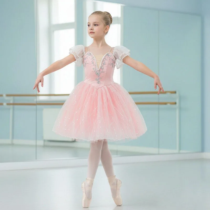 

Girls Ballet Leotards Dance Toddler Snowflake Shiny Skirts Ballerina Cosplay Dress Children's Stage Show Costume