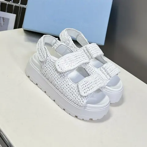 Top Quality 2025 Summer Newest Handmade Gladiator Sandals Raffia Open-Toe Thick Sole Beach Shoes Espadrilles Zapatos De Mujer