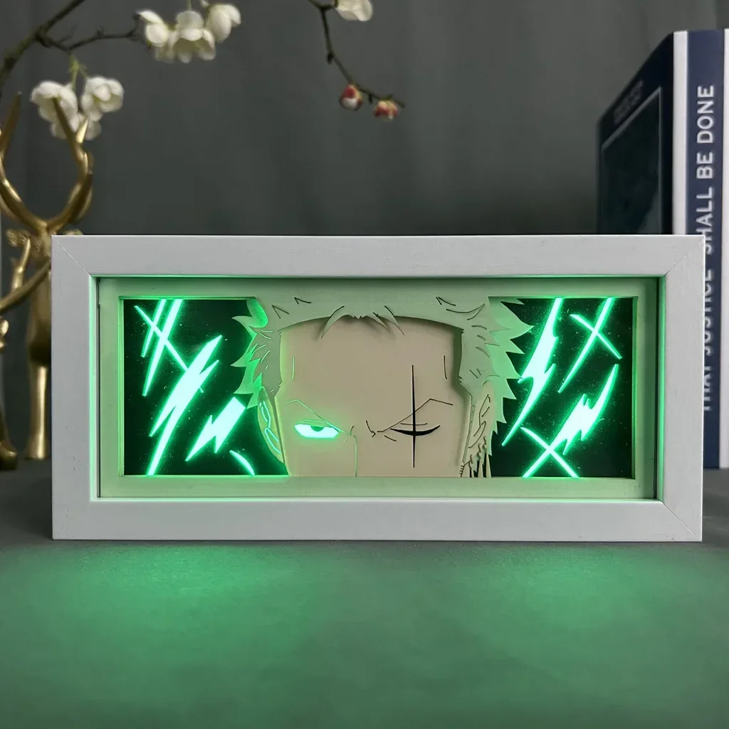 Anime One Piece Peripherals Zoro Figure Led Light Paper Cut Shadow Box Luffy Figures Lightbox Desk Ornaments Toys Birthday Gifts