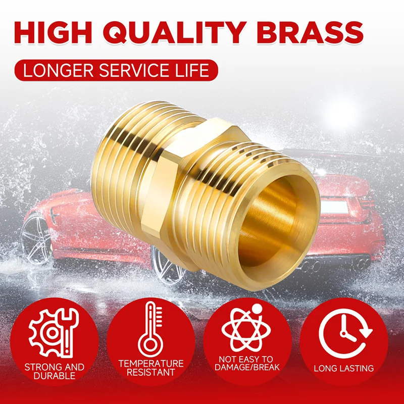 Pressure Washer Hose Connector Brass M22 15mm Male Thread to M22 14mm Male Fitting Hose Extension Adapter 4500 PSI